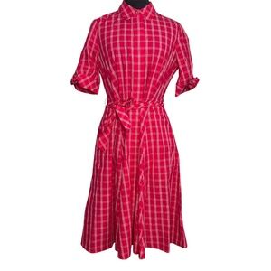 NWOT Calvin Klein Red White Plaid Gingham Cotton Dress